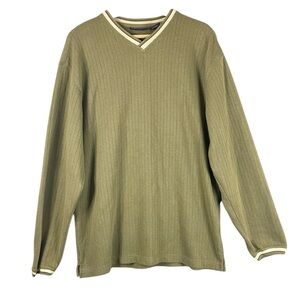 Men's Faded Glory Khaki Green V Neck Pullover Knit Longsleeve Sweater Size Large